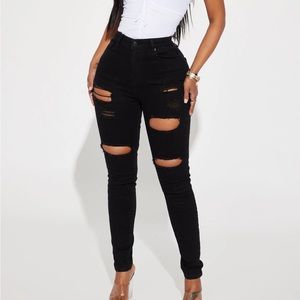 Fashion Nova Black Skinny Jeans Distressed
